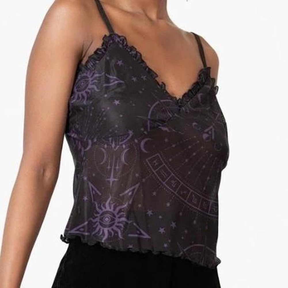 Killstar Verve Celestial Mesh Cami Top Black Purple KSRA006026M Size M
